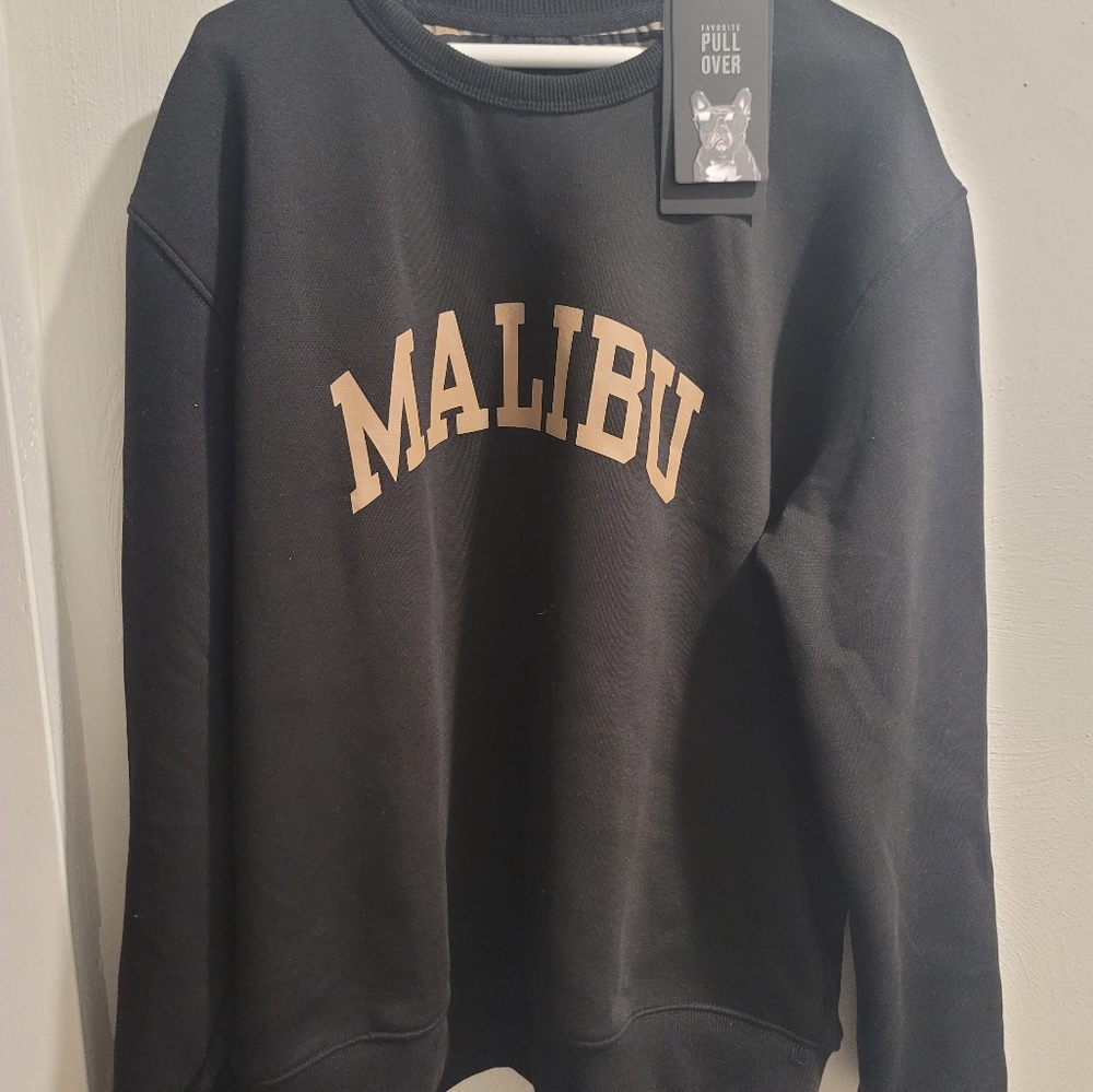 NWT Denim & Flower Malibu Black Gold Pullover Crewneck Sweatshirt Small